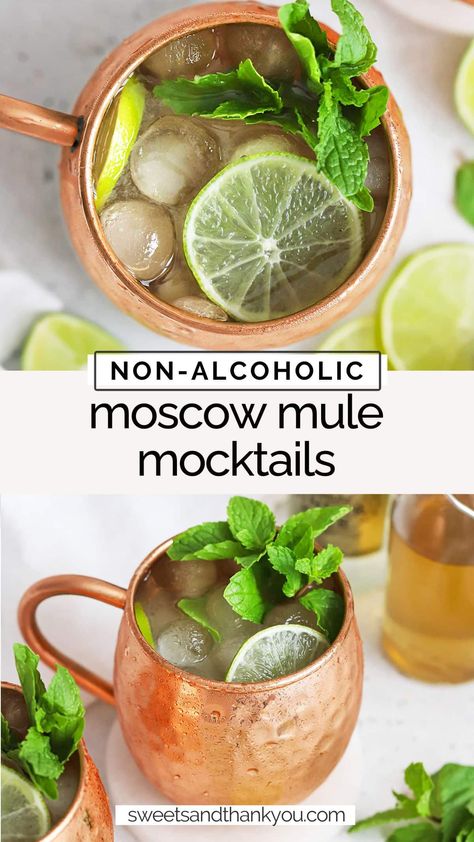 Moscow Mule Non Alcoholic, Virgin Moscow Mule Recipe, Moscule Mule Recipe, Party Drink Non Alcoholic, Ginger Beer Mocktail Non Alcoholic, Mocktails Ginger, Mule Mocktails, Virgin Moscow Mule, Drink Mocktail