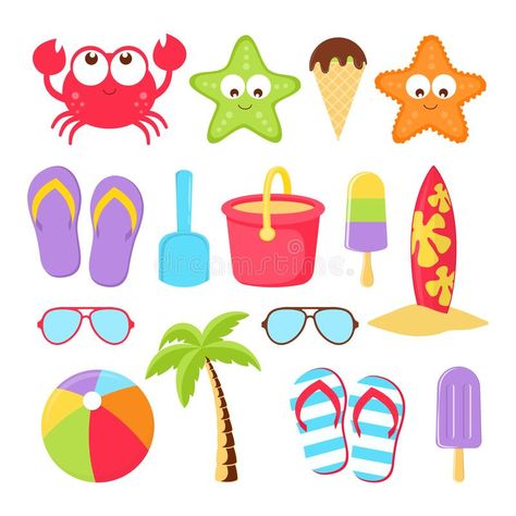 Summer Theme Pictures, Summer Clip Art Free, Summer Clipart Free Printable, Summer Images Clipart, Summer Elements Illustration, Summer Objects, Summer Props, Cartoon Sunglasses, Summer Clip Art