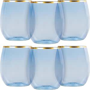 Elegant Stemless Blue Wine Goblets With Gold Rim - 12 Oz. (Pack of 6) - Unique & Sophisticated Design - Perfect For Enhancing Wine Tasting Experience Host Dinner Party, Wine Tasting Experience, Glassware Collection, Romantic Evening, Wine Goblets, Champagne Glasses, Sophisticated Design, 40th Birthday, Wine Tasting