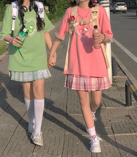 Mode Indie, Bff Matching Outfits, Kawaii Outfit Ideas, Bff Matching, Matching Fits, Kawaii Outfit, Kawaii Outfits, 일본 패션, Bff Outfits