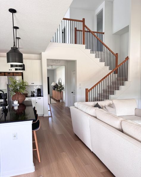 Wednesday Views ⛅️ Comment “VIEWS” for a link to shop! 💚 Sharing some stills today from a different view point in my home. One thing I love is our open concept and vaulted ceilings. Modern Transitional Home, Cozy Home, Pottery Barn Sectional, Pendant Lights, Open Concept #boujeeonabudget #homeinspo #homedecorideas #kitchenisland #newbuild #openconcept Living Room Inspiration Open Concept, Pottery Barn Sectional, Modern Transitional Home, Open Concept Kitchen Living Room Layout, Open Concept Kitchen Living Room, Home Pottery, Transitional Home, View Point, Home Cozy