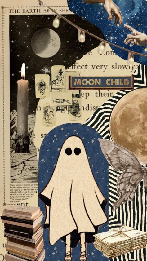 Vintage Ghost Wallpaper, Ghost Phone Wallpaper Aesthetic, Retro Ghost Wallpaper, Ghost Collage Wallpaper, Ghost Collage, Ghost Pattern Wallpaper, Ghost Template, Ghost Movies, Moon Child