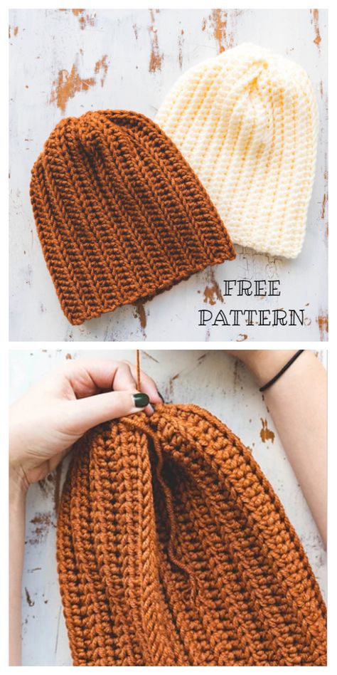 The Easiest Hat Free Crochet Patterns - DIY Magazine Free Hat Crochet Patterns, Crochet Mens Hat Pattern, Winter Hat Crochet Pattern, Beanie Hat Crochet Pattern, Crochet Mens Hat, Easy Crochet Hat Patterns, Crochet Beanie Pattern Free, Crochet Newborn Hat, Crochet Hat For Beginners