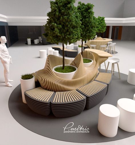 Parametric recreation area on Behance Urban Furniture Design, Wall Bench, Company Portfolio, Urban Landscape Design, Desain Lanskap, Public Seating, Parametric Design, Portfolio Site, Lobby Design