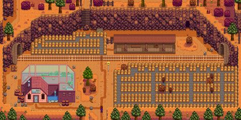 During the 67 Million Gold Earned Challenge playthrough I did, I needed lots of Kegs to make the money. Space became an issue and so the Kegs begun spreading across the Valley. Stardew Valley Train Station Layout, Stardew Valley Train Station, Stardew Valley Keg, Stardew Valley Layout, Stardew Valley Tips, Game Ideas, Stardew Valley, The Money, Train Station