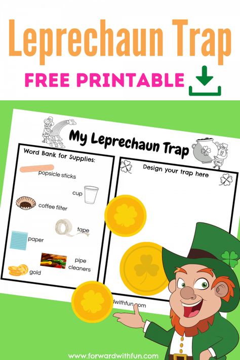 How to Make a Leprechaun Trap - Forward With Fun Leprechaun Trap Stem Challenge, Leprechaun Trap Kindergarten, St Patrick’s Day First Grade, St Patrick's Day Stem Activities, St Patrick’s Day Stem Activity, St Patricks Day Activities For 1st Grade, Stem First Grade, Leprechaun Trap Printable, Kindergarten Leprechaun Trap