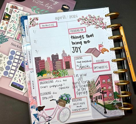 Happy Planner Ideas, Happy Planner January Layout, Happy Planner Goals Page, Happy Planner Currently Page Ideas, Happy Planner April Monthly Layout, Happy Planner Vertical Layout Ideas January, Planner Monthly Layout, Happy Planner Modern Wild Layout, Happy Planner Free Printable