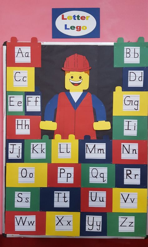 Lego upper case and lower case bulletin board Lego Themed Bulletin Boards, Puzzle Bulletin Board Ideas, Ks1 Worksheets, Lego Bulletin Board, Puzzle Bulletin Boards, Lego Classroom Theme, Lego Classroom, Class Bulletin Boards, Lego Poster