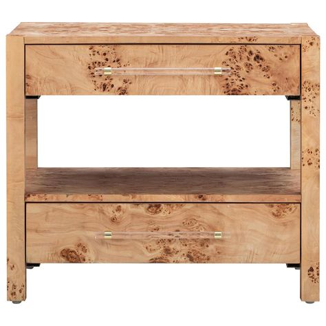 Tov Furniture Brandyss 2-Drawer Nightstand in Natural | NFM Eloise At The Plaza, Brown Nightstands, Tov Furniture, Natural Element, Burl Wood, Rectangle Mirror, Wood Nightstand, The Plaza, Rectangular Coffee Table