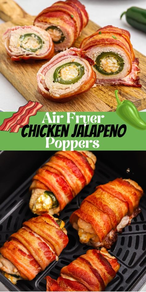 Air Fryer Bacon Wrapped Chicken, Air Fryer Bacon, Korean Bbq Sauce, Bacon Wrapped Jalapeno Poppers, Jalapeno Popper Chicken, Jalapeño Poppers, Jalapeno Chicken, Bbq Bacon, Wrapped Chicken