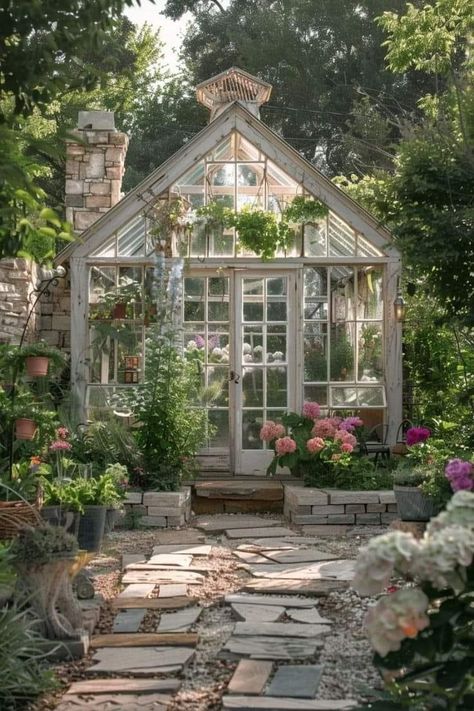 Cottage Garden Greenhouse, Greenhouse Furniture Ideas, Fancy Greenhouse, Greenhouse Library, Greenhouse Party, Clear Greenhouse, Greenhouse Gardens, Urban Greenhouse, Greenhouse Patio