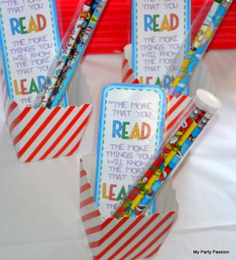 Dr. Seuss  | CatchMyParty.com Dr Suess Day, Book Themed Birthday Party, Dr Suess Birthday, Dr Seuss Party Ideas, Cat In The Hat Party, Spring Party Ideas, Pink And Gold Birthday Party, Dr Seuss Classroom, Seuss Classroom