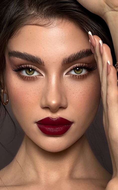 50 Stunning Red Lipstick Looks Perfect To Slay This Valentine - Beauty, Fashion, Lifestyle and Trending Russian Makeup Aesthetic, Lipstick Photoshoot Ideas, Italian Makeup Looks, High Visual Weight Makeup, Slavic Makeup, Sensual Makeup, Dark Lipstick Makeup, Russian Makeup, Makeup Bibir