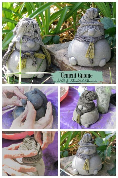 Fun Cement Gnome DIY Tutorial – Garden Decor out of cement, and all old, unused clothes (a pantyhose and a sock) Garden Gnomes Diy, Gnome Diy, Diy Beton, Cement Diy, Concrete Diy Projects, Gnomes Diy, Concrete Crafts, Concrete Projects, Cement Crafts