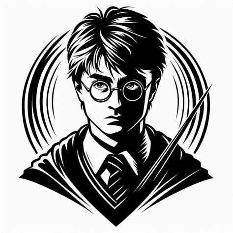 Harry Potter Vinyl Decals, Harry Potter Black And White Drawing, Harry Potter Line Art, Harry Potter Stencil, Harry Potter Black And White, Harry Potter Stencils, Harry Potter Desenho, Harry Potter Silhouette, Silhouette Cameo Projects Vinyl