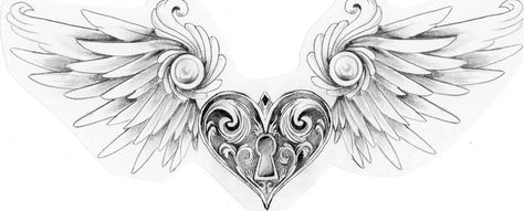 Lock Tattoo, Locket Tattoos, Winged Heart, Cool Chest Tattoos, Chest Tattoos For Women, Heart Tattoo Designs, Celtic Tattoos, Heart With Wings, Wings Tattoo