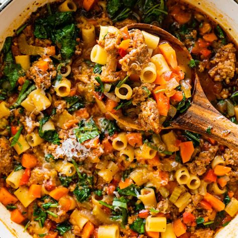 Giada House Soup, Giada Soup Recipes, Italian Sausage Soup Recipes Healthy, Slow Cooker Italian Sausage Soup, Italian Sausage Cabbage Soup, Hot Sausage Soup, Sweet Italian Sausage Soup, Sausage Soup Recipes Healthy, Italian Sausage Soup Recipes