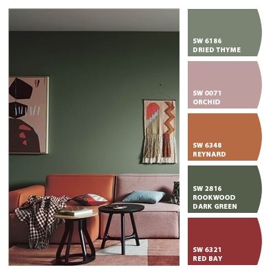 Green Color Palette Living Room, Front Room Decor, Color Palette Living Room, Interior Color Schemes, Bedroom Orange, Living Room Color Schemes, Room Color Schemes, Living Room Green, Bedroom Green