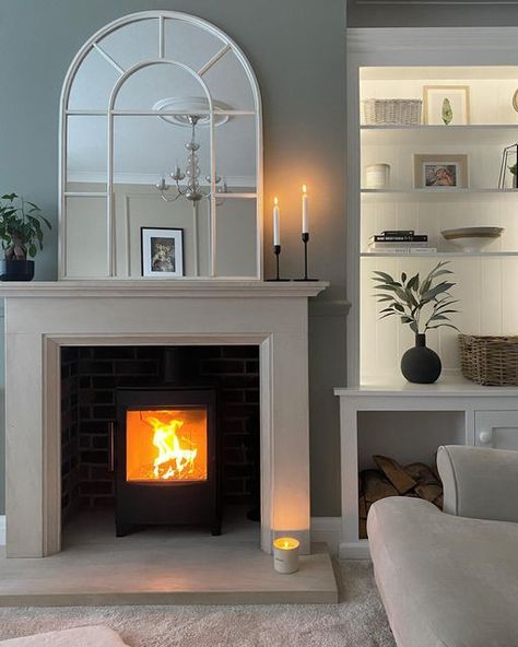 Inset Fireplace, Log Burner Living Room, Best Living Room Design, Snug Room, Blue Living Room Decor, Living Room Decor Fireplace, Cosy Living Room, Neutral Living Room, Elegant Living Room