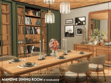 The Sims Resource - Mandine Dining Room (TSR only CC) Sims 4 Modern Dining Room, Sims 4 Cc Dining Room Clutter, Sims4 Dining Room, Sims 4 Cc Dining Room Set, Sims 4 Cc Furniture Dining Room, Sims 4 Dining Room Cc, Sims 4 Dining Room, Urban Dining Room, Maximalist Dining Room