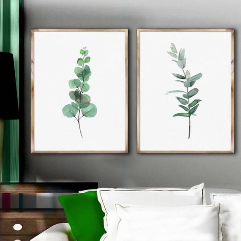 Eucalyptus Prints, Farmhouse Prints, Flowers Minimalist, Green Wall Decor, Living Room Prints, Watercolor Plants, Mdf Frame, Art Minimaliste, Leaf Wall Art