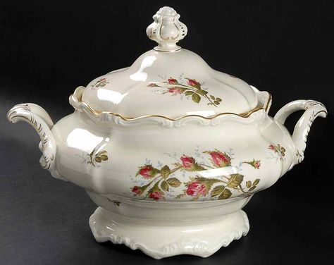 Moss Rose (Pompadour, Ivory Body, Off Center) Sugar Bowl & Lid by Rosenthal - Continental | Replacements, Ltd. Homer Laughlin Dishes, Moss Rose, Tiered Serving Trays, Silver Teapot, Table Setting Decor, Soup Tureen, China Tea Sets, Pretty Decor, White China