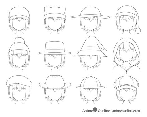 How To Draw Hairstyles, Hairstyles With Hats, Draw Hairstyles, Drawing Hats, Cap Drawing, Anime Hats, Drawing Heads, Draw Anime, Drawing Anime Clothes