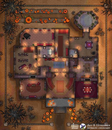 ArtStation - Haunted Mansion, Oixxo Art Dnd Halloween Map, Dnd Halloween Monsters, Halloween Haunted Mansion, Dnd Locations, Fantasy Locations, Building Map, Fantasy World Map, Dnd Ideas, Tabletop Rpg Maps