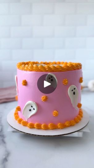 10K views · 122 reactions | We're daring some of our favorite content creators to try something new! 🎂✨ Check out Sugar Pusher’s interpretation at making pink a Halloween color! 🩷👻 What will you dare to create this spooky season? 🎃 Find out how to create Candy Melts Ghosts in the comments. | Wilton Cake Decorating | Wilton Cake Decorating · Original audio Pumpkin Cake Decorating Ideas, Pink Halloween Cake, Pink Ghost Cake, Pink And Orange Halloween Cake, Halloween Dq Cakes, Chocolate Ghost Cake, Spooky Drip Cake, 8 Inch Round Halloween Cakes, Spooky Cake