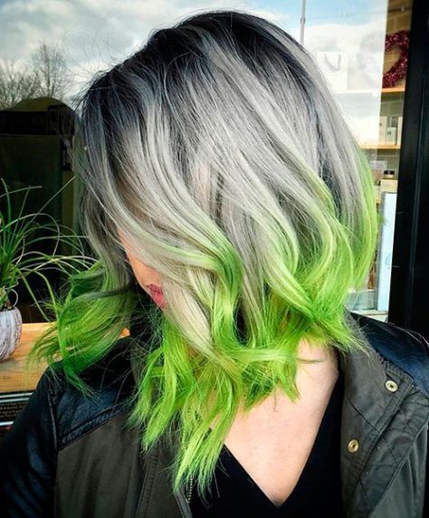 Gray Hair With Green Dip Dye Green Hairstyles, Ocean Hair, Blue Ombre Hair, Dip Dye Hair, Natural Hairstyle, Hair Shine, Colorful Hair, Rainbow Hair, Color Hair