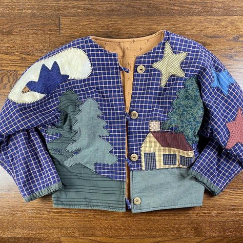 1980’s patchwork jacket with shoulder pads.

#Patchwork - Depop Vintage Patchwork Outerwear For Winter, 90s Patchwork Fall Outerwear, 90s Patchwork Winter Outerwear, Vintage Patchwork Outerwear, 90s Blue Patchwork Outerwear, Patchwork Hoodie, Thrift Flips, Quilted Clothes, Diy Textiles