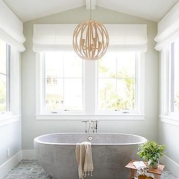 Interior design inspiration photos by Brooke Wagner Design - Page 11 Glass Globe Chandelier, Sphere Chandelier, Concrete Interiors, Stone Bathtub, Bathtub Design, Bubble Chandelier, Trendy Bathroom, Shower Stall, Free Standing Bath Tub