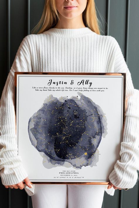 Night Sky Gift, Night Sky Print, The Night Sky Custom Star Map, Location Names, Star Map Constellations, Star Map Art, Constellation Wedding, Sky Poster, Sky Map