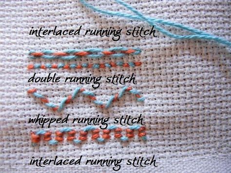 Every Saturday new embroidery stitches!  I'll use a neutral fabric or aida cloth and bright contrasting threads for your viewing pleasure. Follow along if you like! Running Stitch Variations, Textile Landscapes, Fibre Artist, Different Stitches, Art Pastel, Stitch Book, Thread Painting, Running Stitch, Commission Art