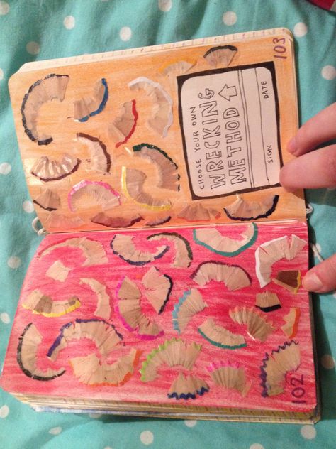 wreck this journal everywhere ideas Wreck This Journal Ideas, Wreak This Journal Pages, Wreck This Journal Everywhere, Duct Tape Wallets, Melted Beads, Houses Minecraft, Bottle Flowers, Create This Book, Plastic Bottle Flowers