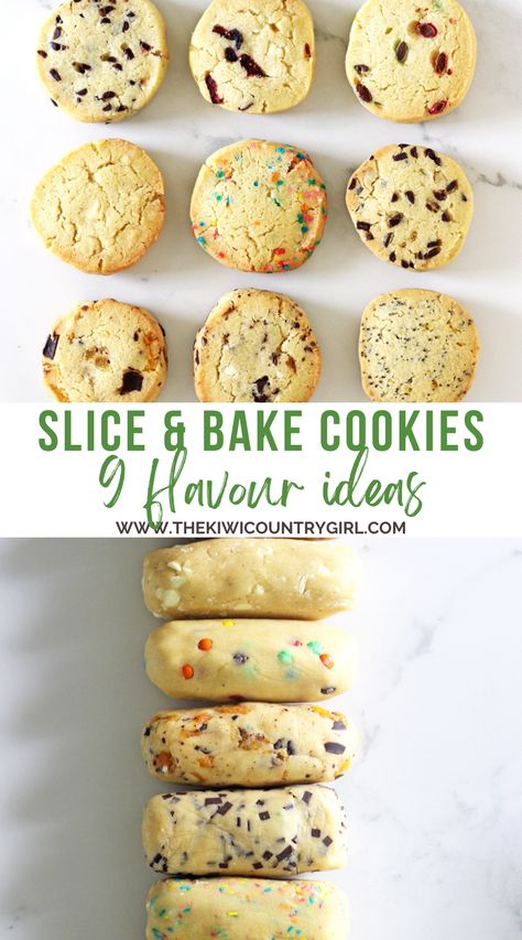 This slice-and-bake cookie recipe is a game-changer, offering 9 flavor ideas that will suit any occasion! Prepare the dough in advance, freeze it, and enjoy fresh cookies in no time—ideal for school lunches, gifts, or a sweet treat anytime. Cookie Dough Freezable, Lunch Box Cookies, Freezer Slice And Bake Cookies, 1 Dough Multiple Cookies, Cookies That Freeze Well, Lunchbox Slice, Make Ahead Cookies, Freezer Cookie Dough, Lunchbox Baking