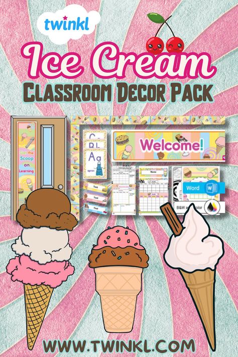 Use this sweet Ice Cream Theme Classroom Decor Pack to turn your classroom into a delicious experience! This pack includes a variety of resources for classroom decorating and parent communication! Ice Cream Theme Classroom, Ice Cream Classroom, Cream Door, National Ice Cream Day, Ice Cream Theme, Ice Cream Day, Teacher Created Resources, Parent Communication, Theme Classroom