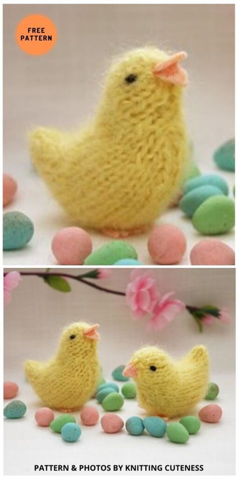 Knitted Duckling Pattern, Duck Knitting Pattern Free, Knit Chicken Pattern, Postbox Toppers, Knitted Easter Crafts, Easter Knitting, Easter Egg Projects, Knit Duck, Diy Macrame Projects