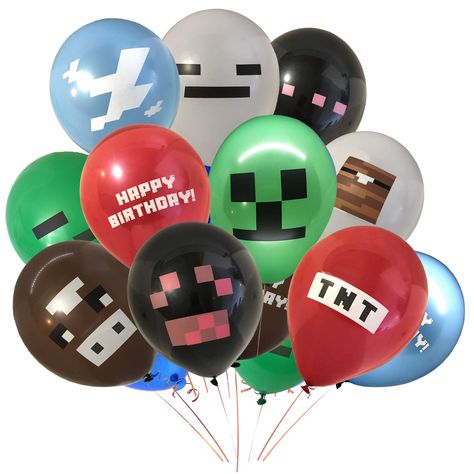 PRICES MAY VARY. THE ORIGINAL PIXEL PARTY BALLOON SET - Copycats are out there, but this is the original set - designed in the USA and sold from New Hampshire-based Play La Vie. EXTRA LARGE PARTY BALLOONS for your next boys birthday party! These fun pixel birthday balloons are double sided and include 4 red TNT with Happy Birthday on the back, 4 blue pixel cloud balloons with Happy Birthday on the back, 4 green creeper balloons with zombie on the back, 4 white chest balloons with skeleton on the Gamer Party, Latex Balloons, Party Balloons, Minecraft, Balloons, Happy Birthday, Birthday Party, Party Supplies, Birthday