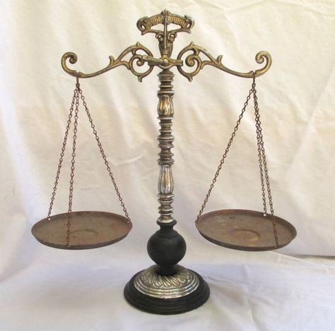 RESERVED FOR NEALE Vintage Scale of Justice por TREASUREandSUCH Balancing Scale, Scale Of Justice, Libra Tattoo, Scale Tattoo, Balance Scale, Vintage Scale, Brass Wood, Weighing Scale, Wood Metal