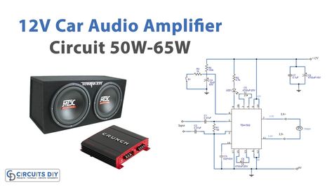 12V Car Audio Amplifier Circuit 50W-65W Car Audio Amplifier, Audio Amplifiers, Electrolytic Capacitor, Speaker Wire, Audio Amplifier, Circuit Diagram, Letter T, Audio System, Car Audio