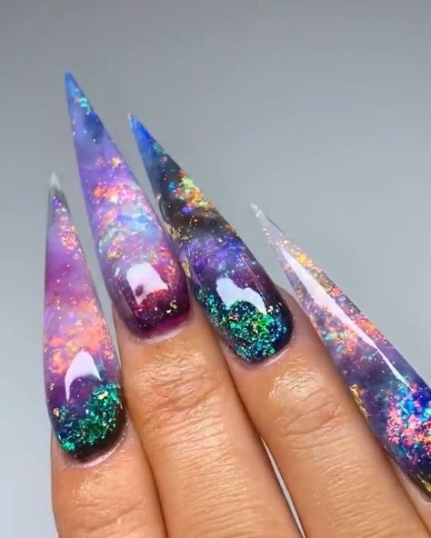 NOSCOSMS FEED on Instagram: “Rainbow 🌈 Opal” Black Opal Nails, Opal Nails Acrylic, Stone Nails, Opal Nails, Nails Arts, Galaxy Nails, Awesome Nails, Daily Nail, Rainbow Opal