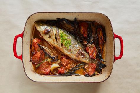 Roasted branzino | House & Garden Easy Lasagne Recipes, Roasted Branzino, Mediterranean Feast, Summer Lunch Recipes, Dinner Ideas For Two, Feast Recipes, Grilled Sardines, Lasagne Recipes, Linguine Pasta