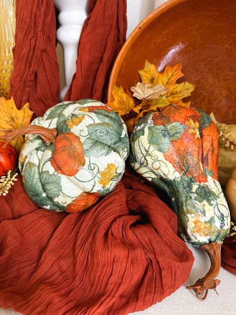 Discover a fun way to decorate this fall with napkin decoupage! Learn how to use Aleene’s Premium Decoupage Matte and seasonal paper napkins to create stunning pumpkin decorations with this easy tutorial from Maria Provenzano. This creative décor idea can be customized with your desired napkin designs, so you can make each pumpkin uniquely yours! What you need: Aleene’s Premium Decoupage Matte Faux pumpkins Paper napkins Paintbrush Wax paper Scissors Small disposable bowlStep 1 Prepare your ... Napkin Designs, Diy Seasonal Decor, Decoupage Pumpkins, Pumpkin Uses, Pumpkin Decorations, Decoupage Glue, Diy Napkins, Napkin Decoupage, Decorative Napkins