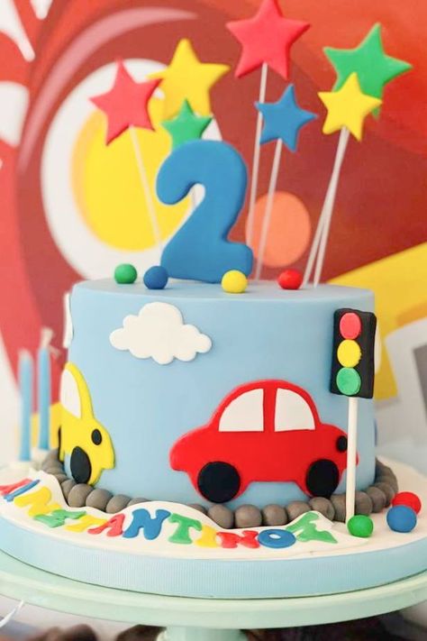 Cars Bday Cake, Cake Mobil, Cake Idea For Boys, Cars Trucks Birthday Party, 2nd Birthday Cake Boy, Toddler Birthday Cakes, Cars Theme Cake, Second Birthday Cakes, Car Cakes