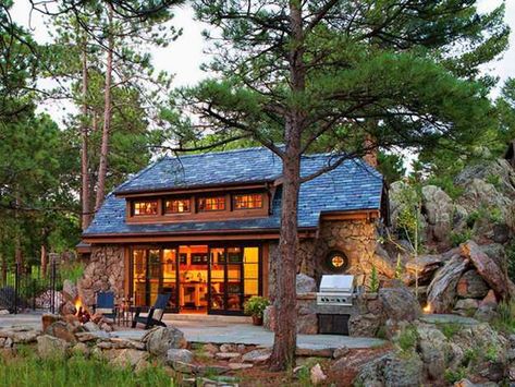 wood and stone patios | ... Country House Design Enriched with Natural Stone and Reclaimed Wood Stone Cottage House Plans, Small Cabin In The Woods, Small Stone Cottage, Casa Hobbit, Cottage Rustic, Rustic Exterior, Small Cottages, Mountain Cottage, Cottage Exterior