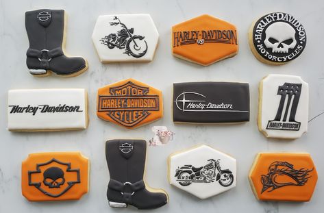 Harley Davidson Cookies, Harley Davidson Cupcakes, Harley Davidson Party Invitations, Harley Davidson Party Theme, Harley Davidson Fondant Tutorial, Baby Birthday Party Theme, Bike Week, Baby Birthday Party, Baby Birthday