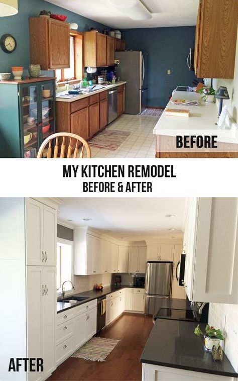 Cheap Kitchen Remodel, Kitchen Remodel Cost, Farmhouse Kitchen Remodel, Black Appliances, Kitchen Remodel Before And After, Up House, After Pictures, Kitchen Remodeling Projects, Diy Remodel