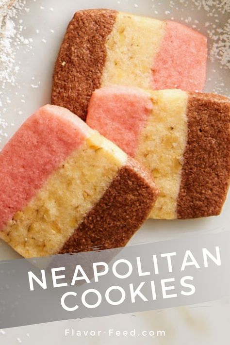 These tasty, fun tri-colored Italian cookies always brighten up the cookie platter. They're so easy to make--just one sugar dough that's divided and flavored with almond, chocolate, and hazelnut. Give them to your pod, Santa, or keep them all for yourself—anything goes in 2020! Sign-up for the Flavor Feed eletter. #cookies #christmascookies #cookierecipes #italiancookies #neapolitancookies #italiandesserts #flavorfeed Tri Color Italian Cookies, Italian Cookie Platter, Neopolitan Cookies Italian, Napoleon Cookies, Italian Cookies Recipes, Hairstyles Thanksgiving, Neapolitan Cookies, Different Cookies, Italian Cookie Recipe