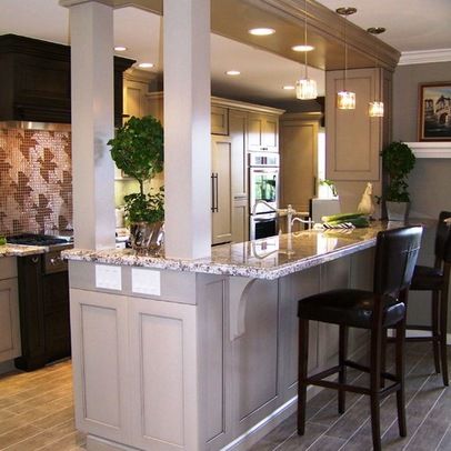 Galley Kitchen With Bar Separating Dining Room Design Ideas, Pictures, Remodel, and Decor - page 2 Kitchen With An Island, Galley Kitchen Remodel, Galley Kitchen, Kitchen Farmhouse, Kitchen Redo, Trendy Kitchen, Large Kitchen, Kitchen Remodel Idea, Kitchen Makeover